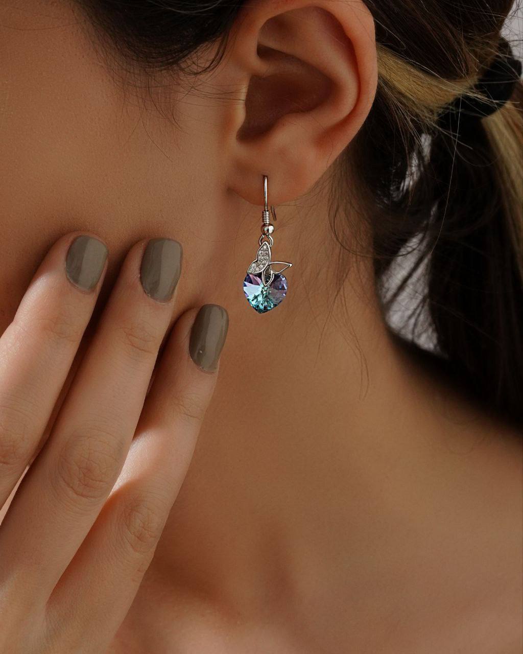 گوشواره نقره قلب سوارسکی پروانه ای خارجی 0297