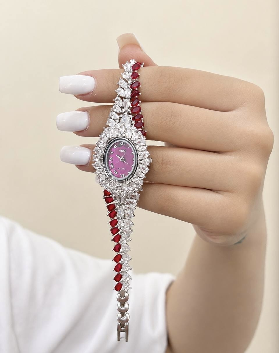 ساعت نقره زنانه طرح یاقوت سرخ کد 0556