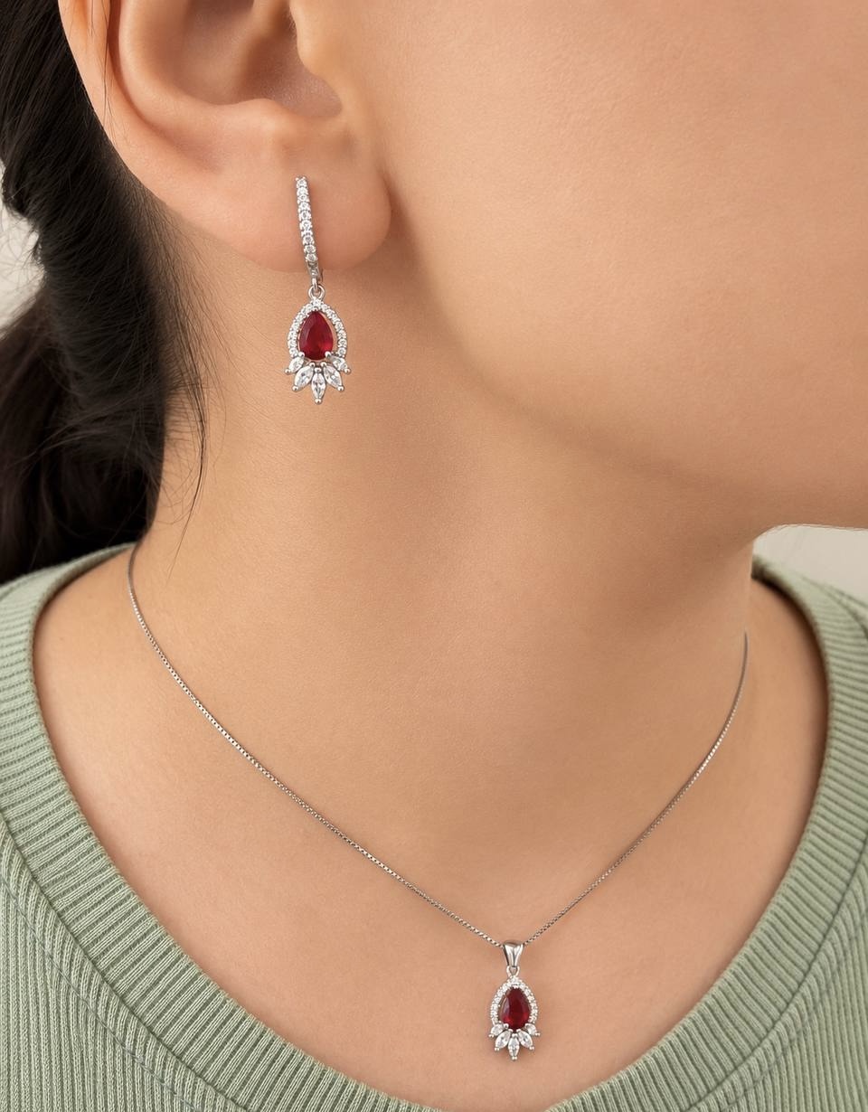 نیمست نقره زنانه جواهری طرح یاقوت سرخ 0664