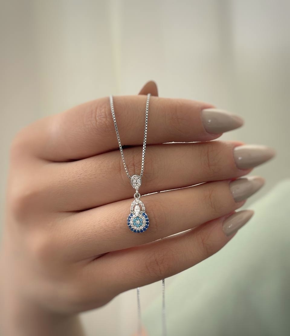 گردنبند نقره جواهری چشم نظر 0685